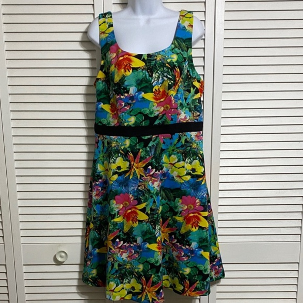 Spense Multicolor Graphic Tropical Scuba Sheath Dress